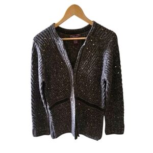 Artistica Chocolate Brown Sequined Long  Cardigan Sweater Vintage Size Medium